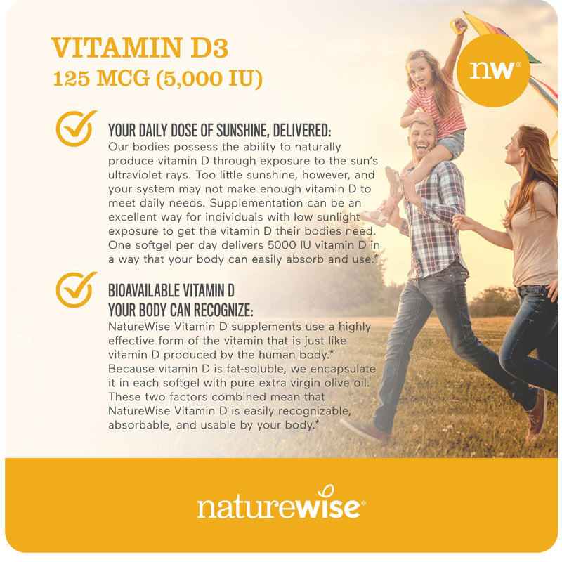 NatureWise High-Potency 1000mg Omega 3 with 600mg EPA, 400mg DHA, & Vitamin E & Vitamin D3 5000iu (125 mcg) Healthy Muscle Function, and Immune Support