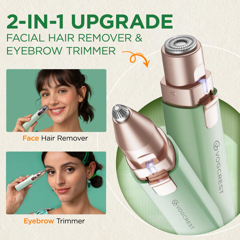 [Australia] - VOGCREST Hair Trimmer, 2 in 1 Facial Hair Remover & Eyebrow Trimmer for Women - Rechargeable, Portable, LED Light Green 