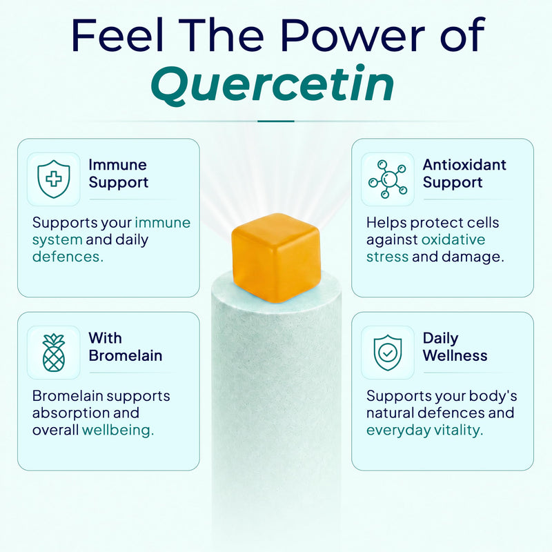 Quercetin Gummies with Bromelain & Vitamin C - 500mg Quercetin Complex Supplement - High Strength Antioxidant & Immune Defence Support - Vegan Mango Flavour - 60 Gummies