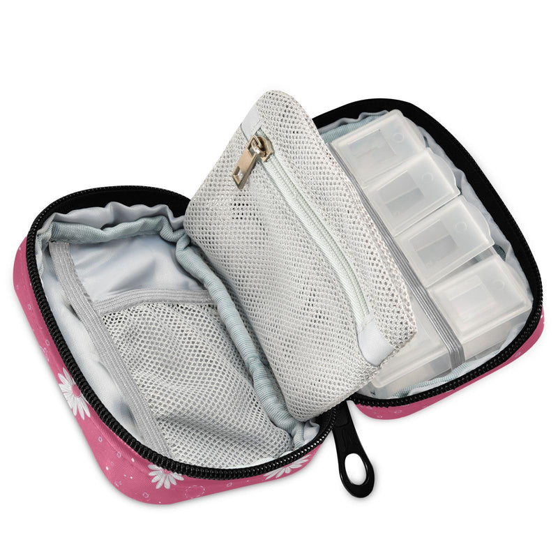 Flower Weekly Pill Organizer Case Travel Portable Pill Bag for Medicine Vitamin Large Capacity Zipper Medicine Organizer Flower