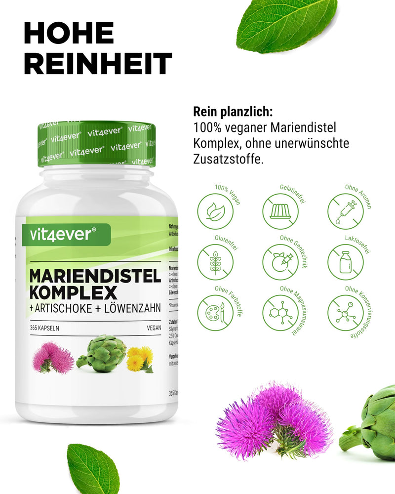 [Australia] - Milk Thistle Artichoke Dandelion Complex - 365 capsules (6 month supply) - High dosage 80% Silymarin & 2.5% Cynarin - Laboratory tested - Vegan 365 pieces 