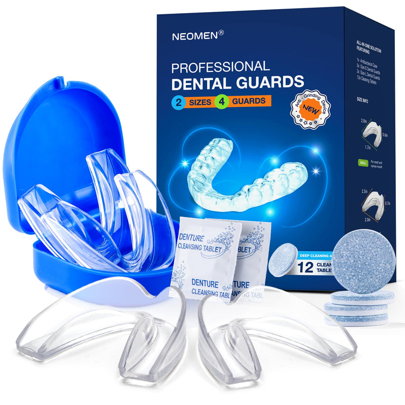 Mouth Guard for Teeth Grinding at Night: Moldable Custom Dental Guard for Sleeping - Nighttime Protection for Teeth Grinding 4 Packs - 12 Cleaning Tablets With 12 Tablets