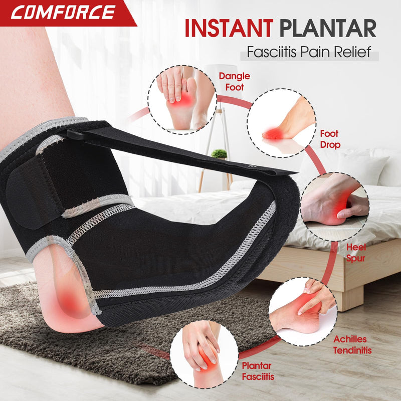 [Australia] - COMFORCE Adjustable Plantar Fasciitis Night Splint, Non-Slip Plantar Fasciitis Socks for Relieving Foot Pain, Plantar Fasciitis, Achilles Tendonitis, Heel Spurs, Flat Arches, L (Black) 