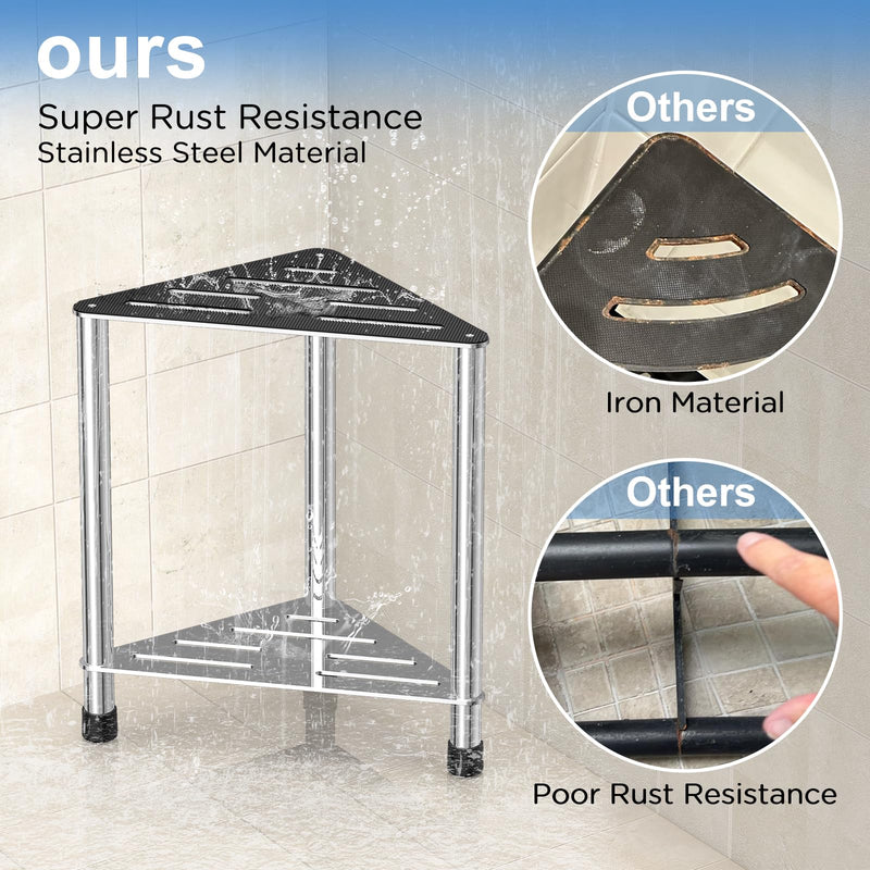 [Australia] - Stainless Steel Shower Stool for Inside Shower, 15.4'' H Shower Foot Rest, Corner Shower Stool with Storage Shelf, Shower Step for Shaving Legs, Bathroom Corner Shower Bench, Silver Medium 