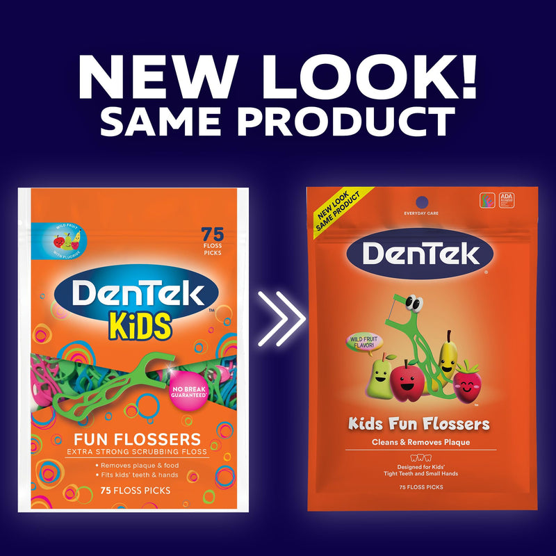 [Australia] - DenTek Kids Fun Flossers, Removes Food & Plaque, 75 Count, 3 Pack Wild Fruit 75 Count (Pack of 3) 