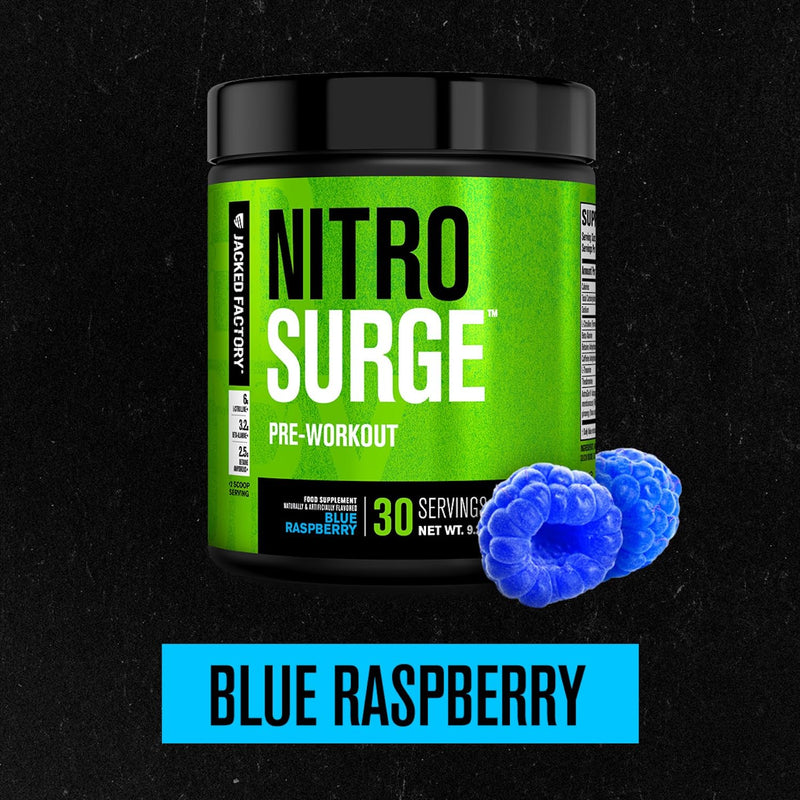 Nitrosurge Pre Workout Powder - 6g L-Citrulline, 3.2g Beta Alanine, 2.5g Betaine Anhydrous, 360mg Caffeine Anhydrous - 30 Servings, Blue Raspberry 261 Grams (Pack of 1)