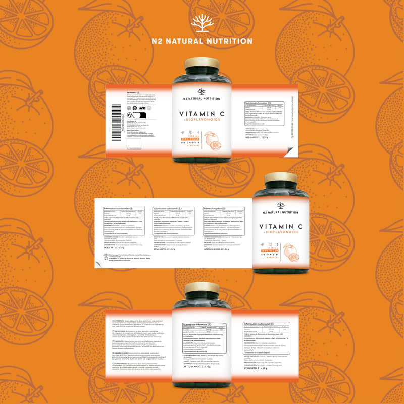 Vitamin C Tablets 1000mg High Dose + Bioflavonoids - High Strength Natural VIT C Complex Adults Ascorbic Acid - Immune Support. 180 Capsules. N2 Natural nutrition