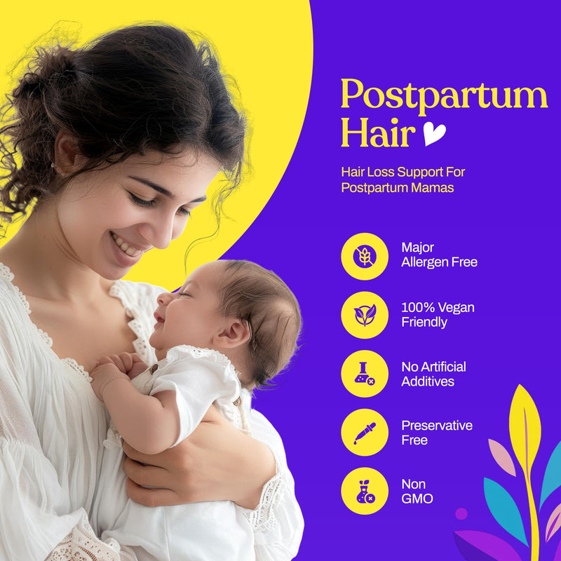 Postpartum Hair Loss Vitamins – Reduce Shedding, Regrowth, Nursing-Safe | Restores thickness, shine & strength, supports hormonal balance, scalp health & cellular renewal, breastfeeding-safe