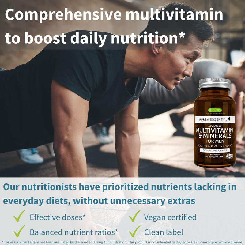 Multivitamin & Minerals for Men + Advanced Kids Multivitamin Gummy Vegan Bundle, with Methylated B-Vitamins, Vitamin A, C, D3 & E, Clean Label, 60 Tablets + 90 Berry Flavor Gummies, by Igennus