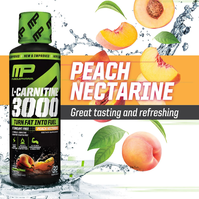 [Australia] - Muscle Pharm L-Carnitine 3000, The Ultimate Liquid L Carnitine Supplement for High-Performance, Supports Metabolism, Hydration & Energy, Zero Sugar/Calories, Peach Nectarine Flavor, 32 Servings 