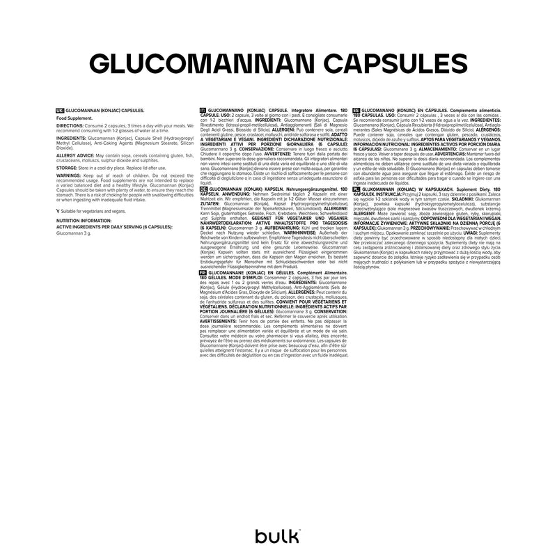 Bulk Glucomannan Capsules. 500 mg, Konjac, Pack of 180, 90 Servings, Packaging May Vary 180 count (Pack of 1)