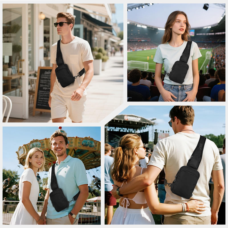 Sling Bag, Crossbody Bag with Zipper Lock, RFID Blocking & Water Resistant for Men and Women Black