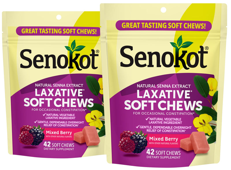 [Australia] - Senokot Laxative Soft Chews, Overnight Constipation Relief with Senna Extract, 42 Mixed Berry Chews (Pack of 2) 42 Count (Pack of 2) 