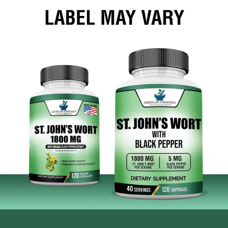 [Australia] - American Standard Supplements St. John’s Wort 1800mg Per Serving with Black Pepper Fruit Extract - Vegan, Gluten Free, Non-GMO, 120 Capsules, 40 Servings 