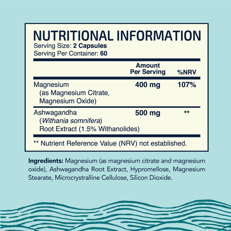 Magnesium Ashwagandha | Stress Relief & Rest for Adults | Relax, Reset, Support Calm Mood & Muscle Health with Magnesium Citrate & Oxide 400 mg + Ashwagandha 500 mg | Calming Supplements | 120 Ct 120 count (Pack of 1)
