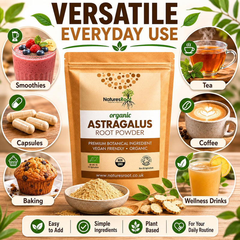 Natures Root Organic Astragalus Root Powder - 500g Herbal Supplement | Single Pack - Boosts Vitality, Promotes Healing, Reduces Fatigue, Aids Digestion