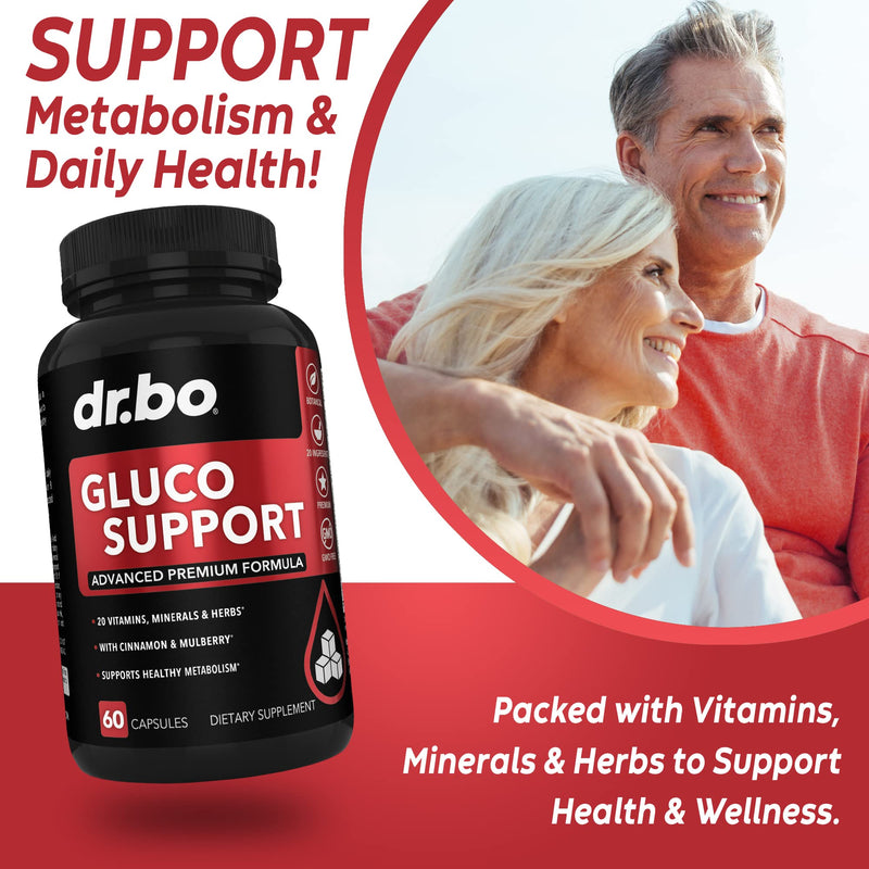 [Australia] - Gluco Support Supplement Capsules - Boost Metabolism Supplements, Vitamin Herbal Formula Pill - Ultra Balance Optimizer Vitamins, Chromium, Cinnamon, Bitter Melon Leaf, Gymnema, Vanadium - 60 Pills 