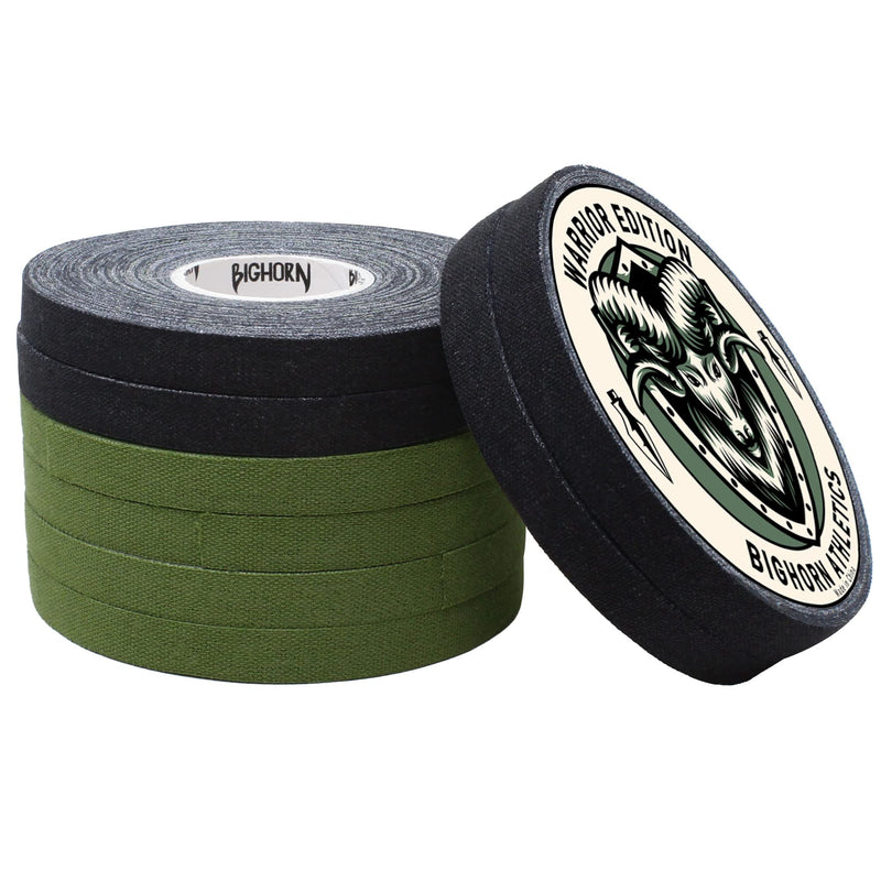 Bighorn Athletics Military Green & Black Finger Tape with Black Tin Canister | 0.3-in x 45-Ft, 8-Rolls | All-Purpose Protection & Support Tape for Jiu Jitsu, Climbing, Golf, Volleyball & More