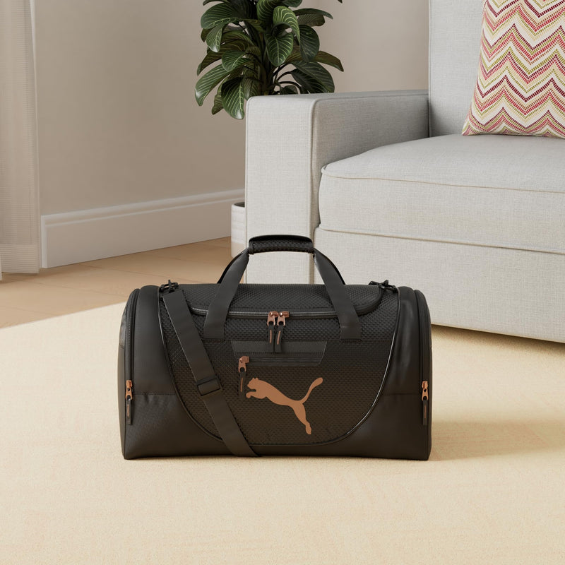 PUMA womens Candidate Duffel Bag with Removable Strap & Shoe Pocket Black/Rose Gold One Size