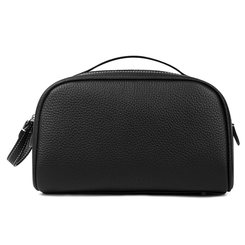 DORIS&JACKY Genuine Leather Toiletry Bag for Women and Men, Large Travel Handmade Makeup Case and Cosmetic Accessories Organizer Zipper Pouch with Carry Handle (1-Black) 1-Black