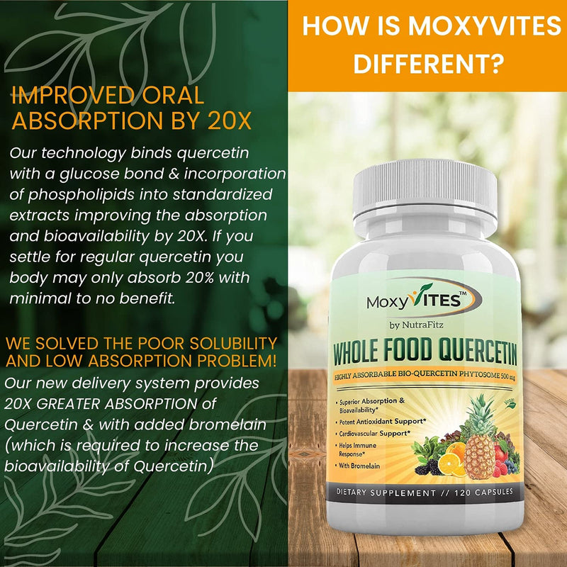 [Australia] - Quercetin with Bromelain 500mg Supplement - Bioactive Phytosome Complex, Pure Organic Whole Food Seasonal Support, Healthy Inflammatory Response, Antioxidant, 20X Absorption & Bioavailability-120 Caps 