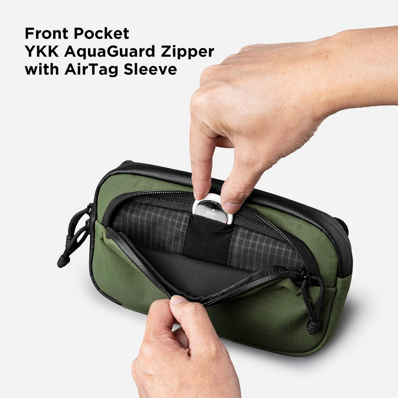 ALPAKA Bravo Passport Pouch RFID Blocking Travel Passport Holder Green | Detachable Hand Strap and Shoulder Strap, Front Zipper Pocket with Hidden AirTag Sleeve, YKK AquaGuard Zippers