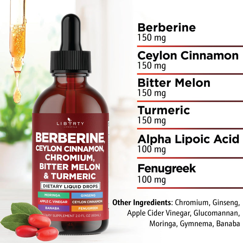[Australia] - Berberine with Ceylon Cinnamon Supplement Liquid Drops + Bitter Melon Extract, Glucomannan, Gymnema, Chromium, Turmeric, Panax Ginseng, Moringa- 8 OZ 8 Fl. Oz (Pack of 4) 