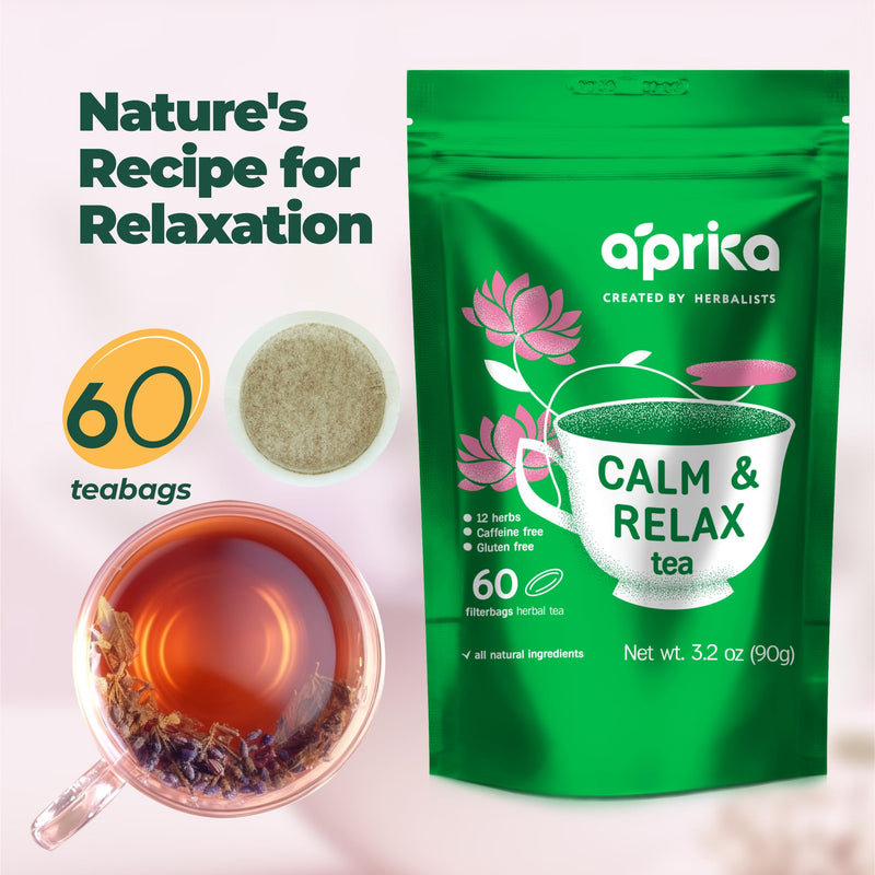 [Australia] - AprikaLife - Calm and Relax Herbal Tea, Stress Relief + Relaxation + Sleep Tea with Chamomile, Peppermint and Lavender - 60 bags. Delicious, Soothes Nerves, Improves Mood Calm & Relax Tea 