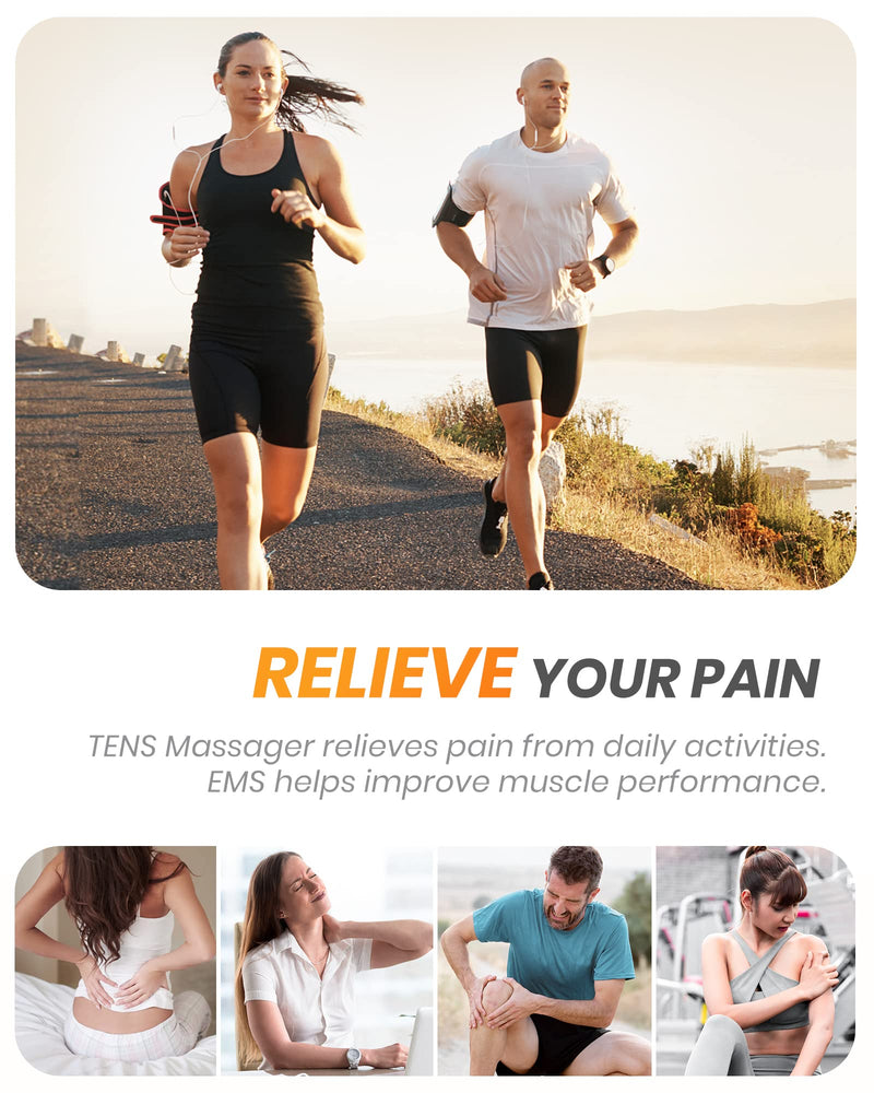[Australia] - 30 Modes TENS EMS Unit Compact Muscle Stimulator for Pain Relief of Back, Shoulder, Neck, Rechargeable & Portable Dual Channel EMS Muscle Stimulator with 30 Intensity Levels, 12 Electrode Pads Black 