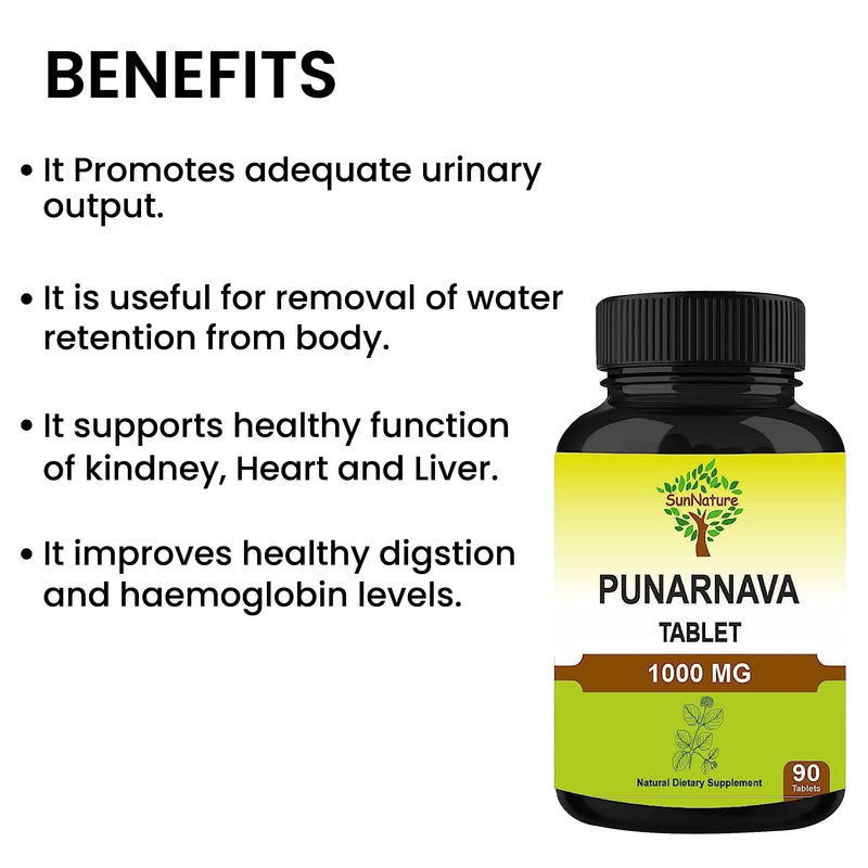 [Australia] - Punarnava Tablets 90 Tablets, 1000 mg| 45 Days Supply| Herbal Tablets| Herbal Supplements| Vegan | Boerhaavia diffusa | from India 