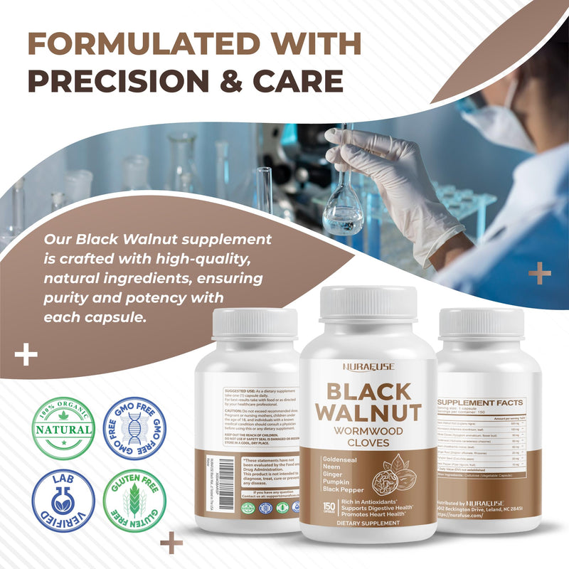 [Australia] - Black Walnut Wormwood Whole Cloves Goldenseal - Rich in Antioxidants, Digestive Health- Made and Tested in The USA 150 count (pack of 1) 