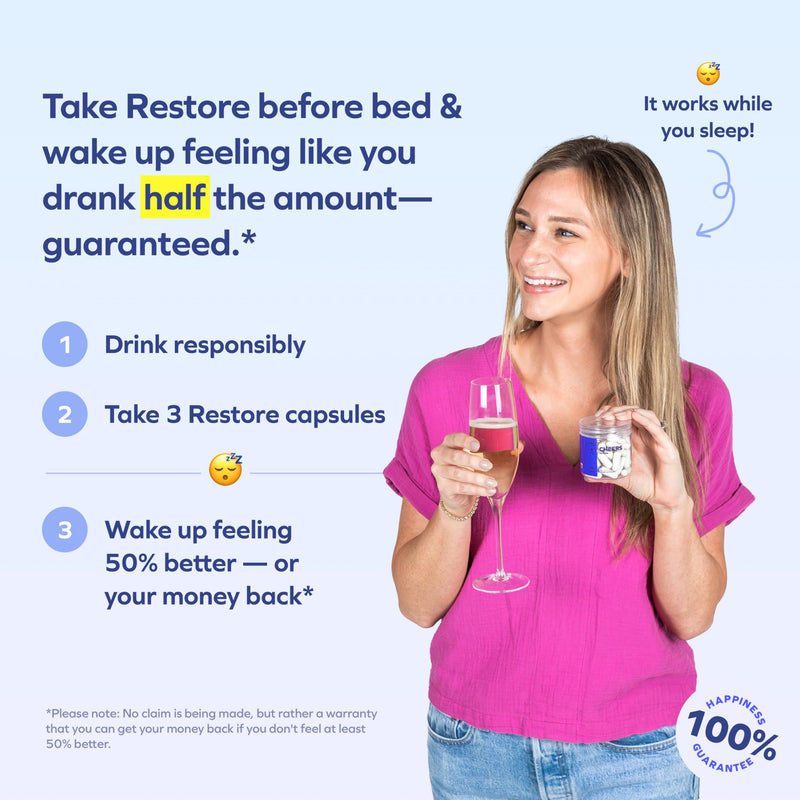 [Australia] - Cheers R&R Combo | Restore + Relief | Feel Better After Drinking & Support Your Liver | DHM, L-Cysteine, Milk Thistle, Ginger, White Willow Bark, Caffeine, L-Theanine | 12 Doses Each | Supplements 1 