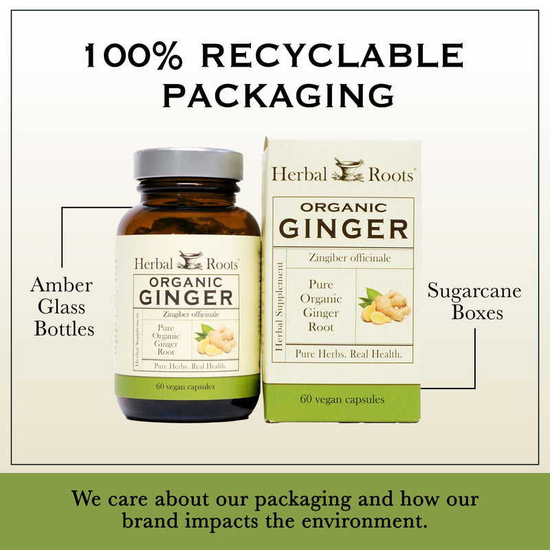 [Australia] - Herbal Roots Ginger Supplement | Organic Ginger Root Capsules | 1,200 mg of Pure Ginger Powder per Serving | 60 Vegan Capsules 