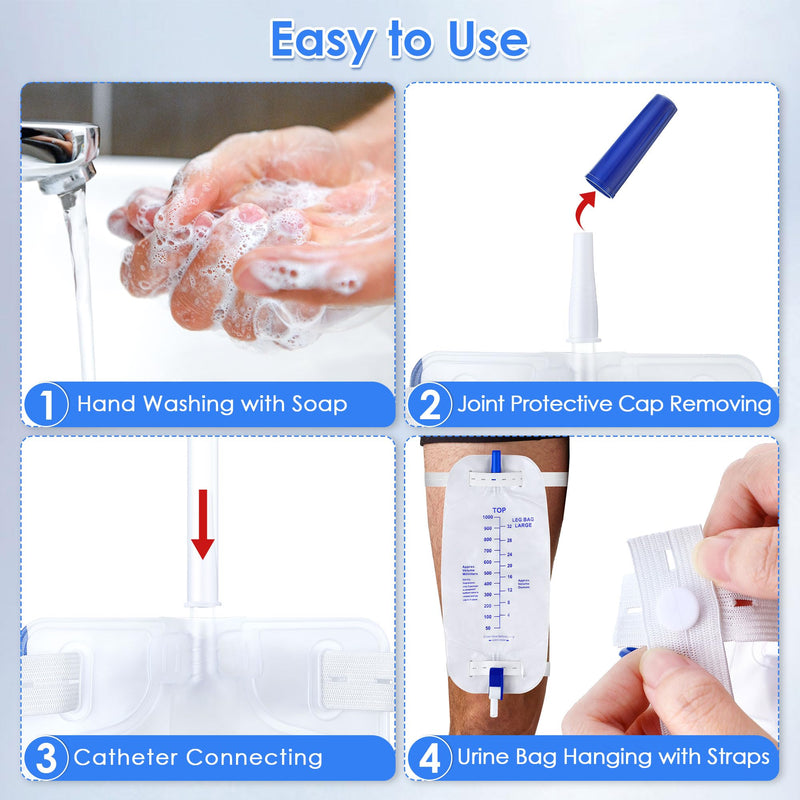[Australia] - Geiserailie 5 Pack 1000ml Leg Bag Urinary Drainage Bag with Anti Reflux Valve, 33.8oz Large Capacity Urine Leg Catheter with Cloth Straps, Easy Flip Drain, Urinary Catheter for Men, Women 
