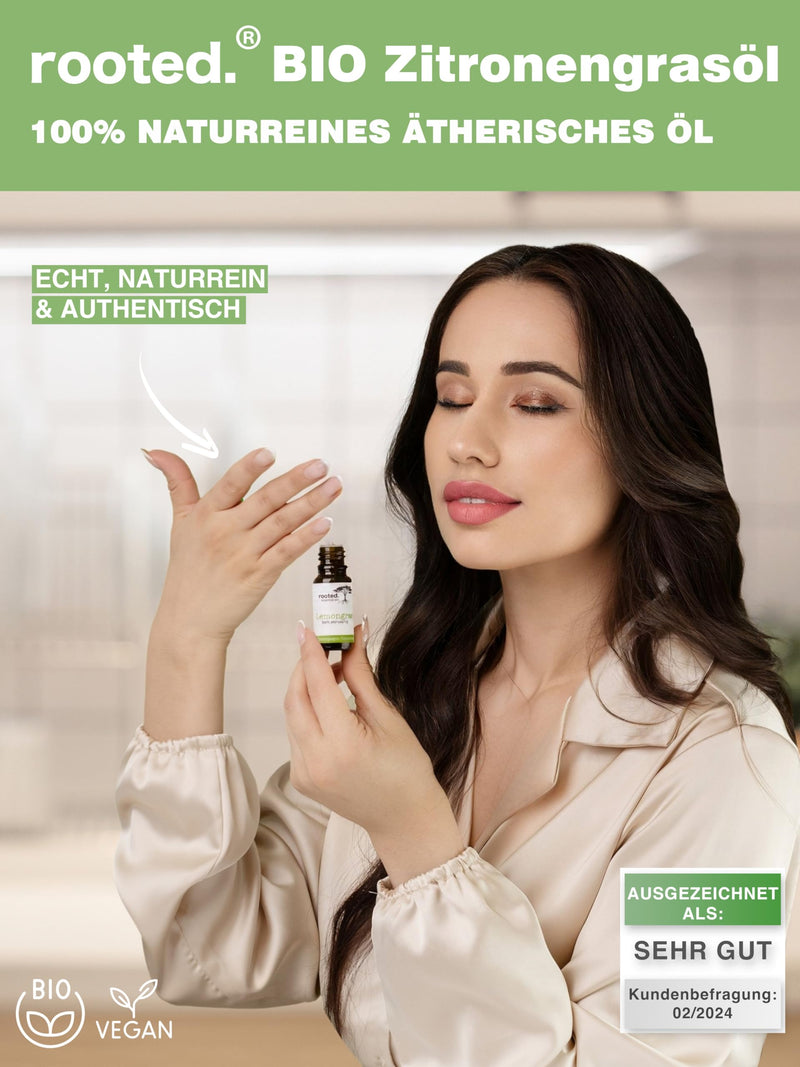 [Australia] - rooted.® ORGANIC Lemongrass Oil 10ml [100% NATURALLY PURE] - Real Lemongrass - Essential Oil for Aromatherapy, Fragrance Lamp, Diffusers, Room Fragrance, Scented Candles and Soaps Lemongrass Oil (10ml) 