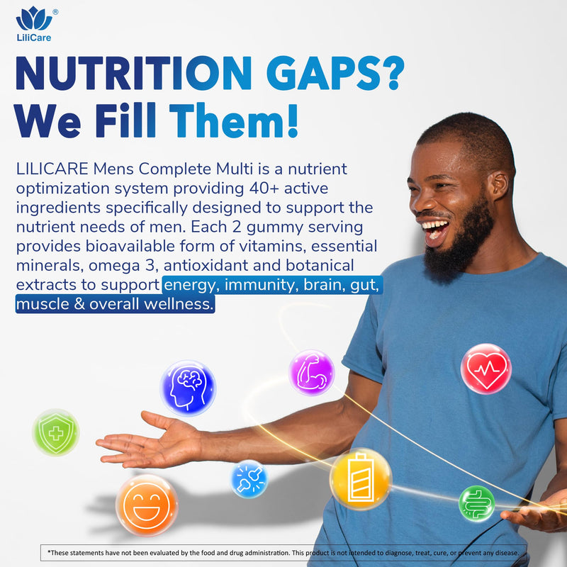 2 Pack - Mens Multivitamins Gummies, Methylated Multivitamin for Men, B Complex, Minerals, Vegan Omega 3, Probiotic, Enzyme, Antioxidants for Men's Complete Daily Support, Sugar Free, Vegan, (No Iron) 60 Count (Pack of 2)