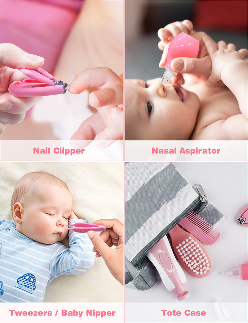 OTTOLIVES Baby Healthcare and Grooming Kit, Baby Electric Nail Trimmer Set Newborn Nursery Health Care Set for Newborn Infant Toddlers Baby Boys Girls Kids (Pink) Pink