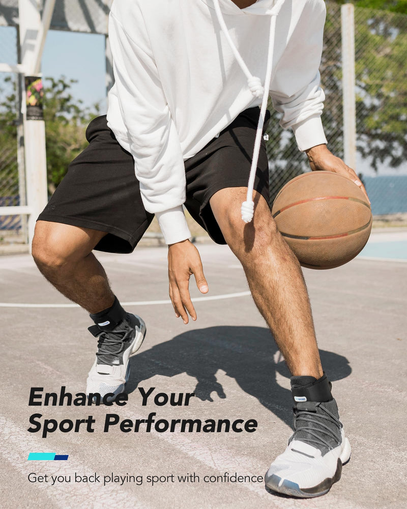Quick Lace Up Ankle Brace for Women Men with Removable Side Splints, Adjustable Ankle Support for Sprained Ankle Injury Recovery, Ankle Stabilizer for Basketball Volleyball Tennis, 1 Unit L Black Stripes