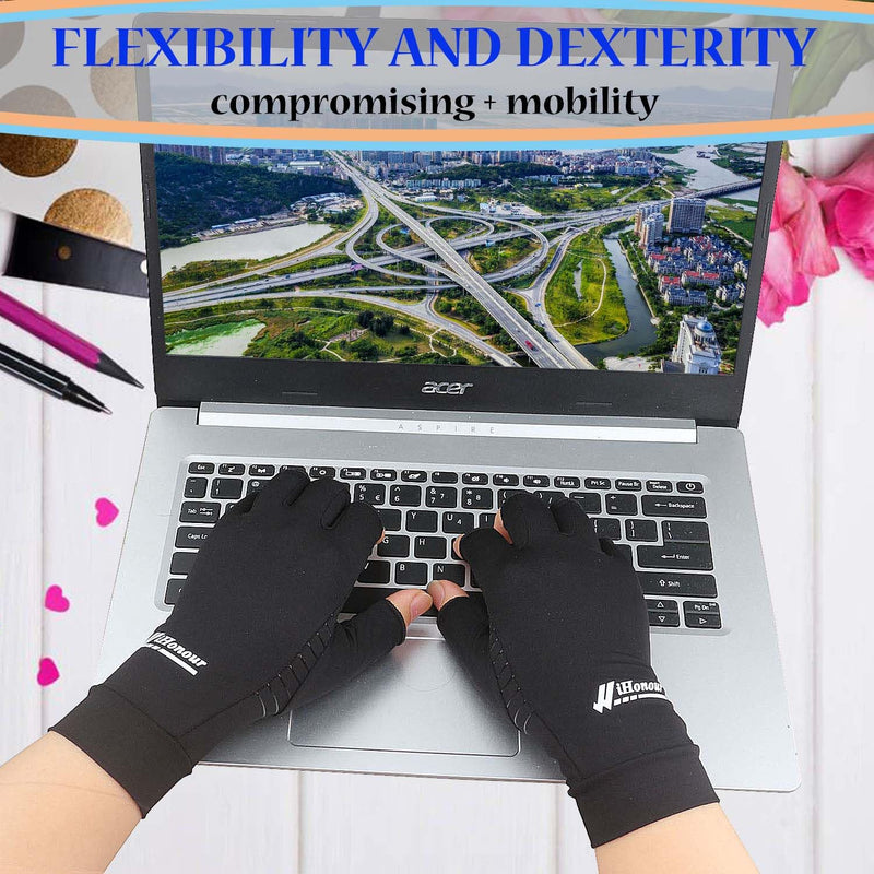 [Australia] - 2 Pairs Copper Arthritis Gloves - Compression Gloves for Arthritis Pain Relief Rheumatoid Osteoarthritis Carpal Tunnel, Fingerless Copper Gloves for Typing, Daily Work - for Women Men Black (Medium) Medium (2 Pair) 