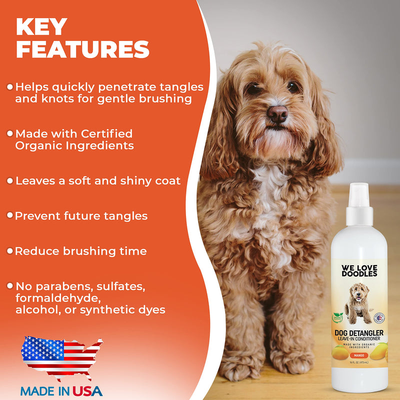 We Love Doodles 4-in-1 Lavender Shampoo, Conditioner & Detangler Bundle - Grooming & Tangle Remover Spray (Mango) - Made in USA - PawsPlanet Australia
