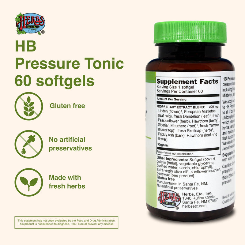 [Australia] - Herbs Etc. HB Pressure Tonic - Healthy Blood Circulation Support Supplement - Aid Cardiovascular Health - Herbal Supplement for Natural Energy Support - Gluten-Free - 60 Softgels (60 Servings) 