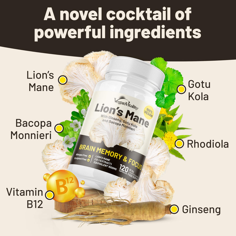 Vegan Vitality Lion's Mane x General Health Combo Bundle - 6 Months Lion's Mane and Multivitamins