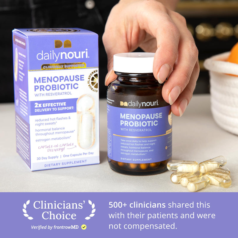[Australia] - Daily Nouri Menopause Probiotic | Supports Hormonal Balance, Estrogen, Hot Flashes, Night Sweats, Bloating & Gut Health | 3 Clinically Studied Strains + Resveratrol & Vegan Omega Oil | 30-Day Supply 30 Count (Pack of 1) 