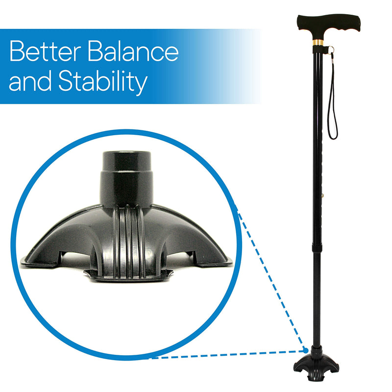 [Australia] - RMS Cane Tip - Self Standing Quad Base Replacement for Most Walking Canes, Walking Sticks, Folding Canes or Offset Quad Pod or Tripod Canes - 4 Prong Rubber Cane Foot Pad (Black) 