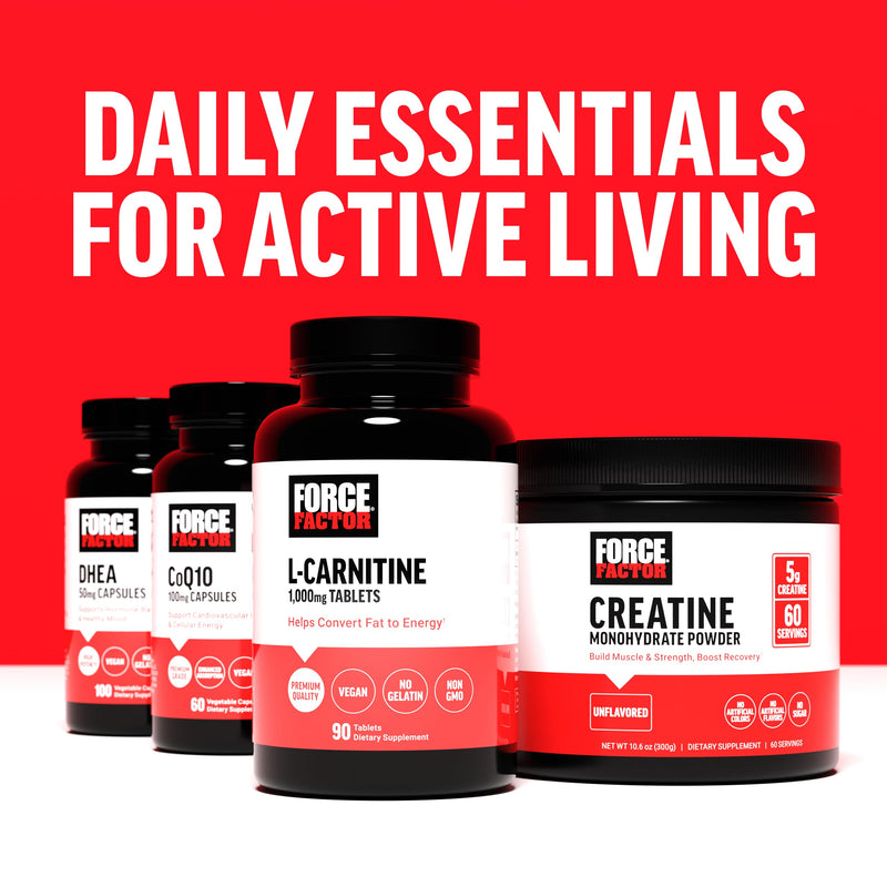 [Australia] - FORCE FACTOR L-Carnitine Supplement, L Carnitine Tartrate 1000mg Tablets to Convert Fat Into Energy, Support Muscle Recovery, and Boost Exercise Performance, Vegan, Non-GMO, 90 Vegetable Capsules 