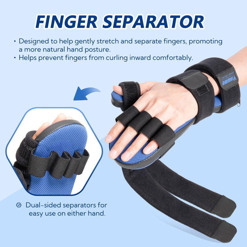 Resting Hand Splint with Finger Support for Stroke Recovery, Carpal Tunnel & Dupuytren's Contracture - Adjustable Wrist Brace for Left or Right Hand, M Blue & Black