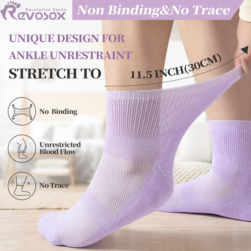 [Australia] - Diabetic Socks for Women Men,5 Pairs Non Binding Diabetic Ankle Socks,Wide Seamless Socks 6-9 9-12 Black/Grey/Pink/Purple/Skyblue Medium 