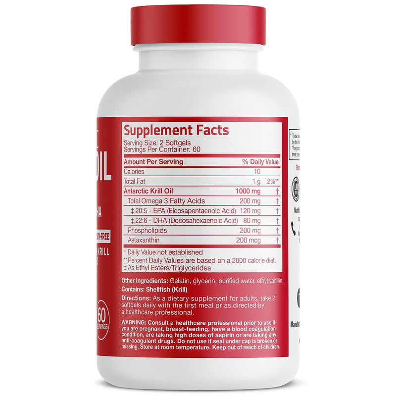 [Australia] - Bronson Antarctic Krill Oil 1000 mg with Omega-3s EPA, DHA, Astaxanthin and Phospholipids 120 Softgels 120 Count (Pack of 1) 