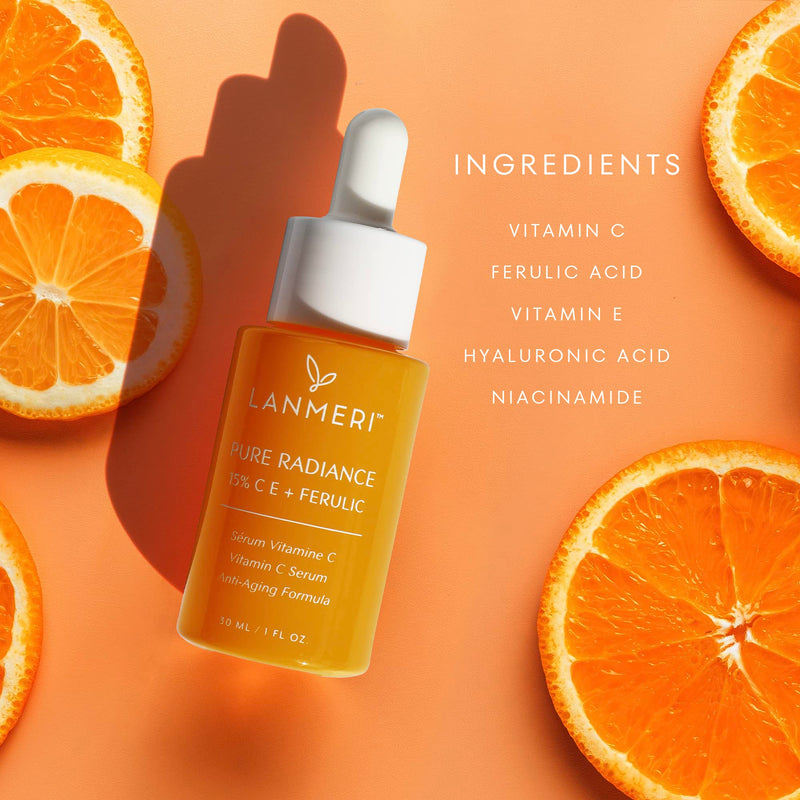 Lanmeri Ceuticals 15% Vitamin C + E + Ferulic Serum: Advanced Antioxidant Defense Formula with 1% Vitamin E & 0.5% Ferulic Acid – High-Stability Vitamin C Serum 1-Pack Vitamin C Serum