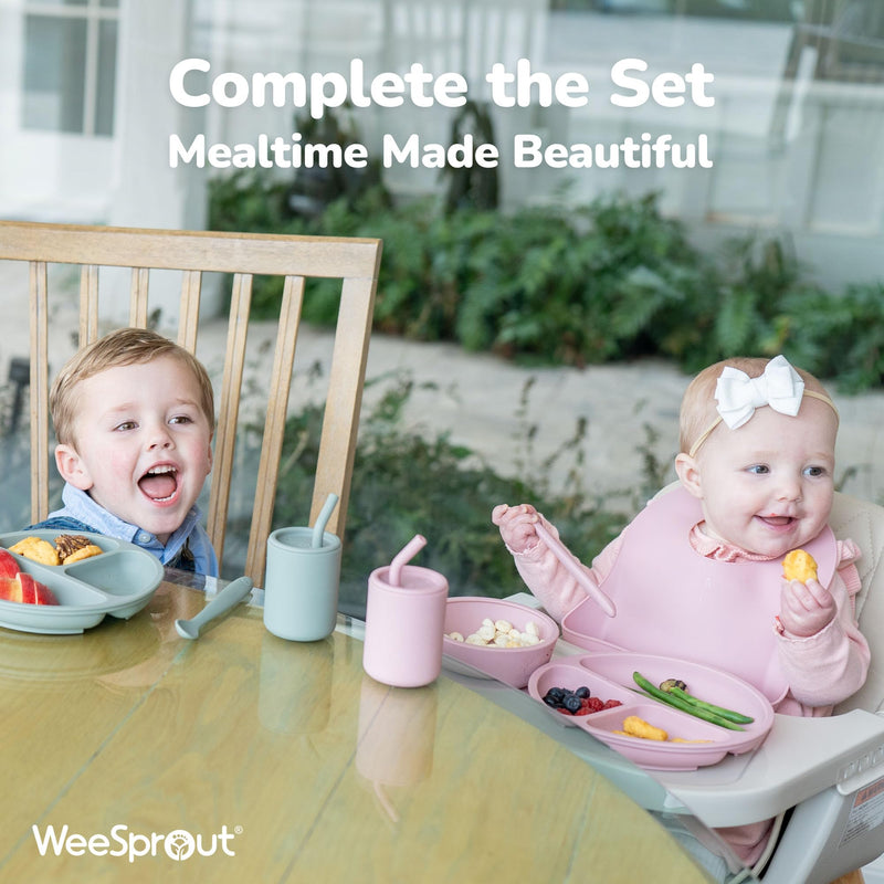 [Australia] - WeeSprout Silicone Baby Cups With Straws and Lids, 4 & 8 oz Options, Set of 2, Food Grade Toddler Training Container, Built In Straw Stoppers, Measurement Markings, Dishwasher Safe + Straw Cleaner 4 oz Matte Pink, Matte OW 